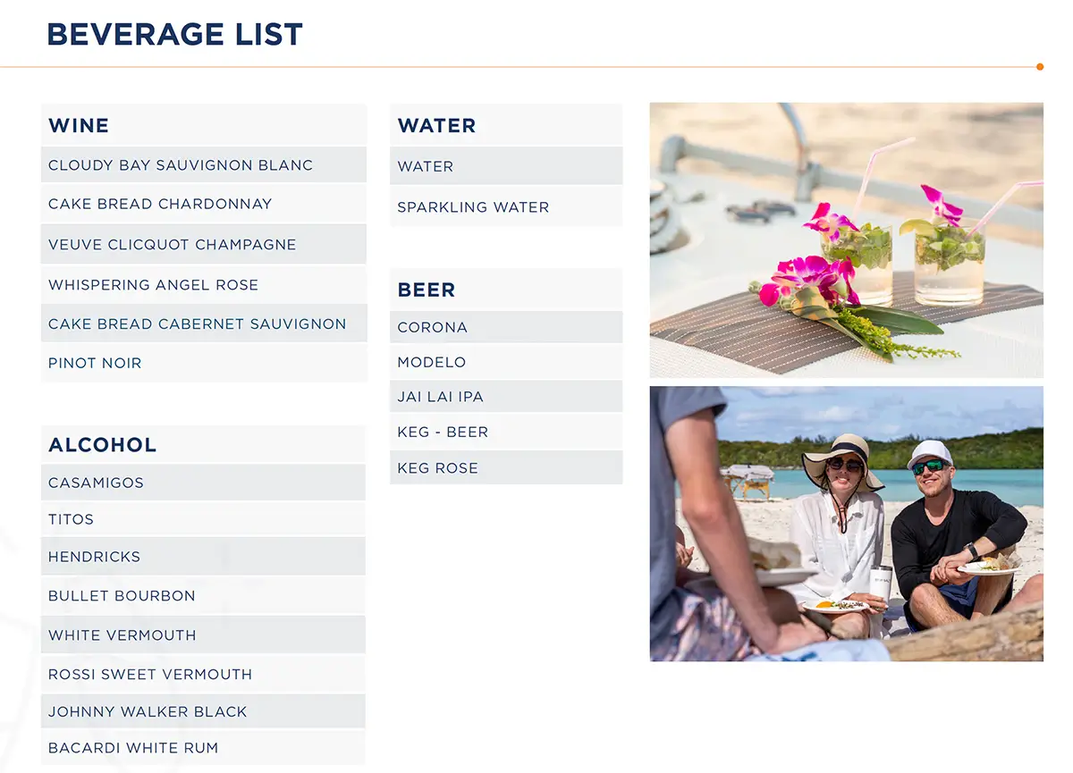 All-Inclusive Superyacht Stay Salty Motor Yacht Bar List