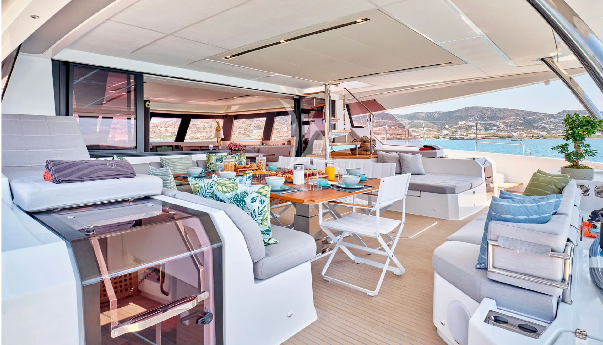 PIXIE yacht interior cockpit and salon area Alegria 67 catamaran Red Sea charter