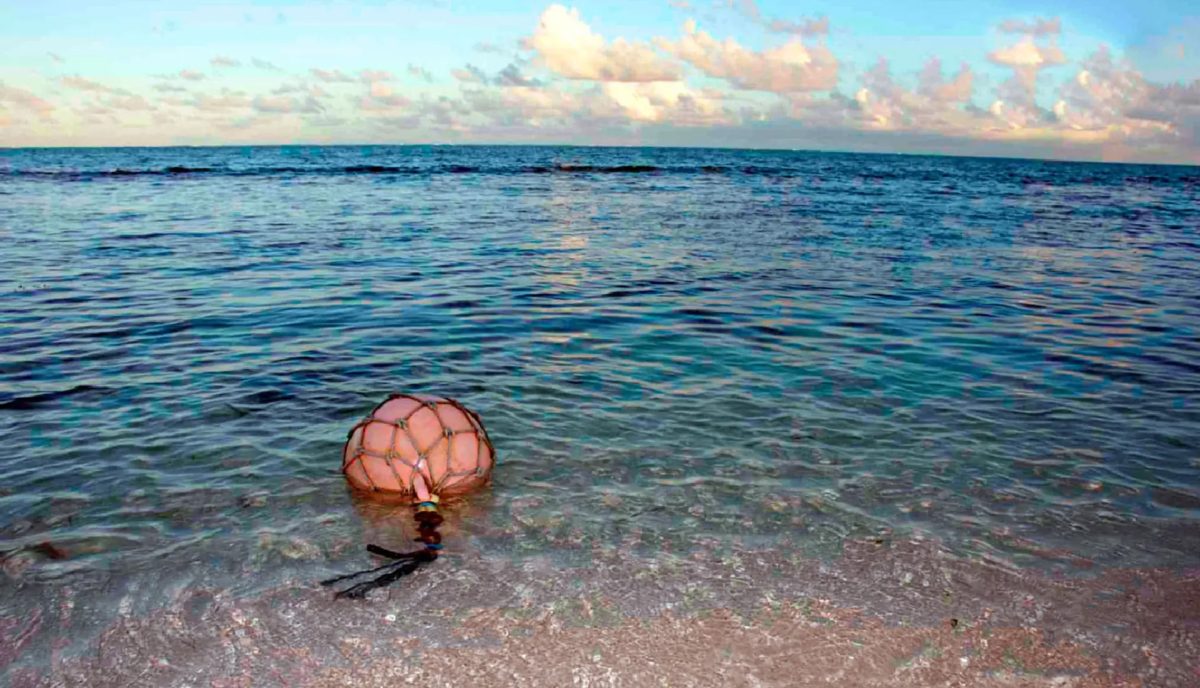 Vintage glass fishing float found beachcombing on the southeast shore of Anegada BVI