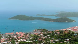 Overview of Hassel Island in the US Virgin Islands viewed from St. Thomas